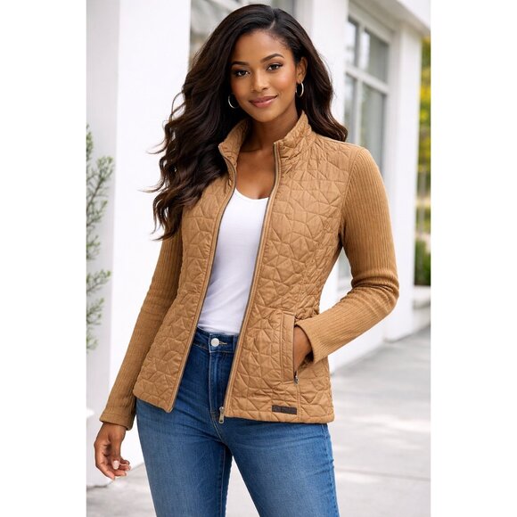 G.H. Bass & Co. Jackets & Blazers - G.H. Bass & Co. Women’s Quilted Jacket Size L Brown Ribbed Sleeves Zip Up